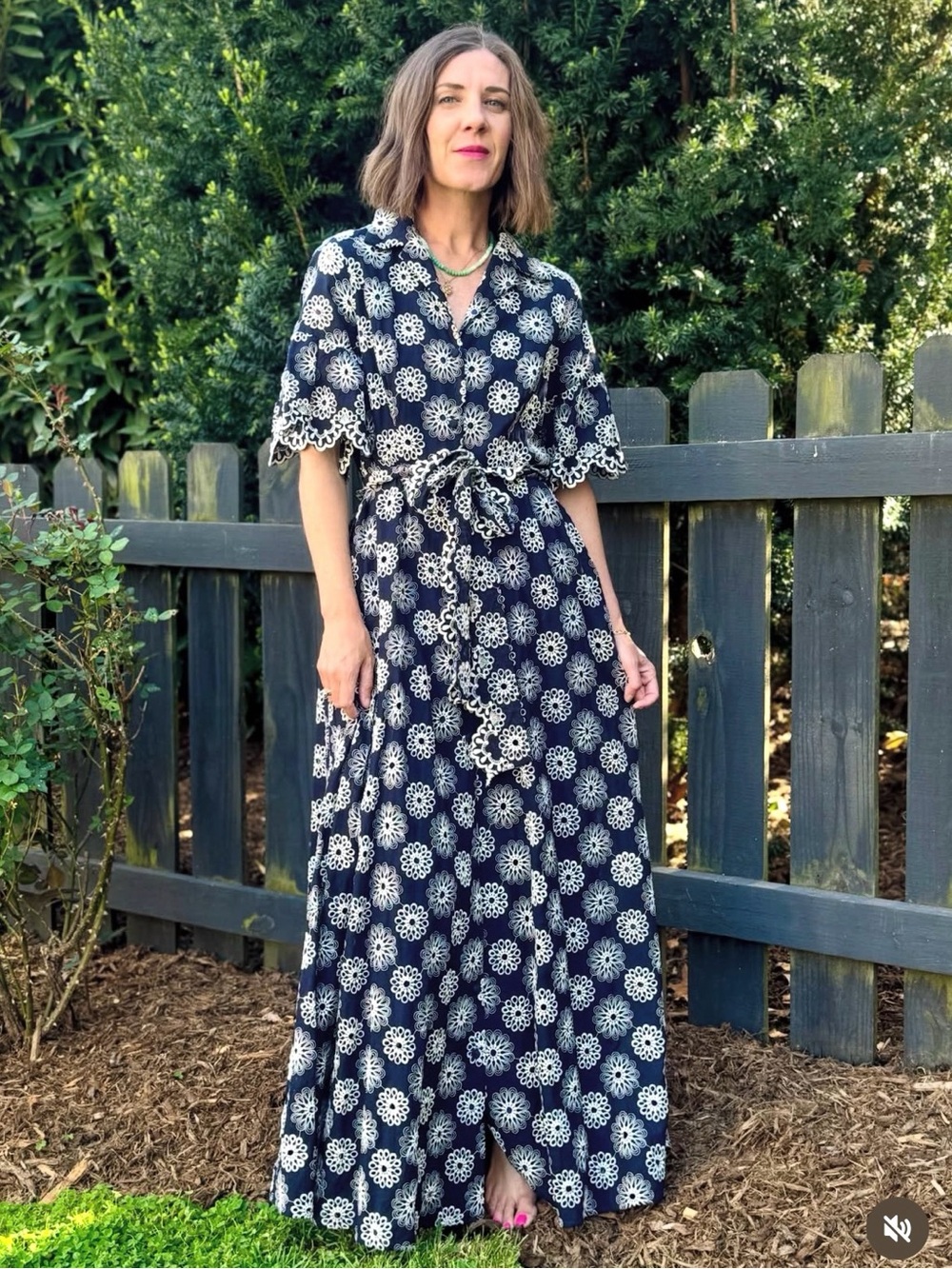 NWT Abbey Glass Navy Charlotte Eyelet Maxi Belted Dress Gown, Size 2XL